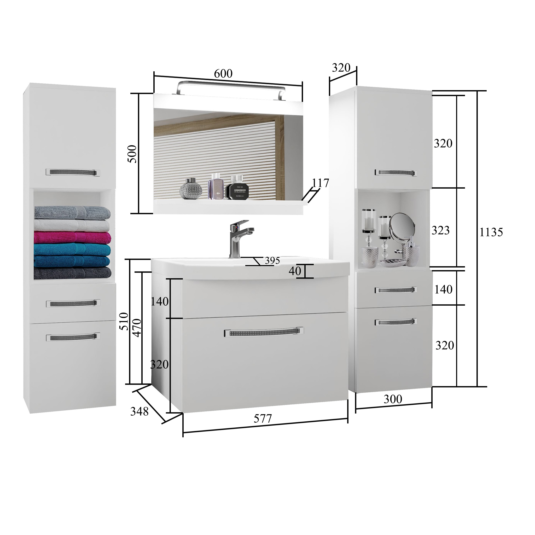 Fürdőszoba bútor Belini Premium Full Version fekete fényű / ebénfa + mosogató + tükör + LED világítás GLA PM 6/0/W/BHK/0/MB/PP