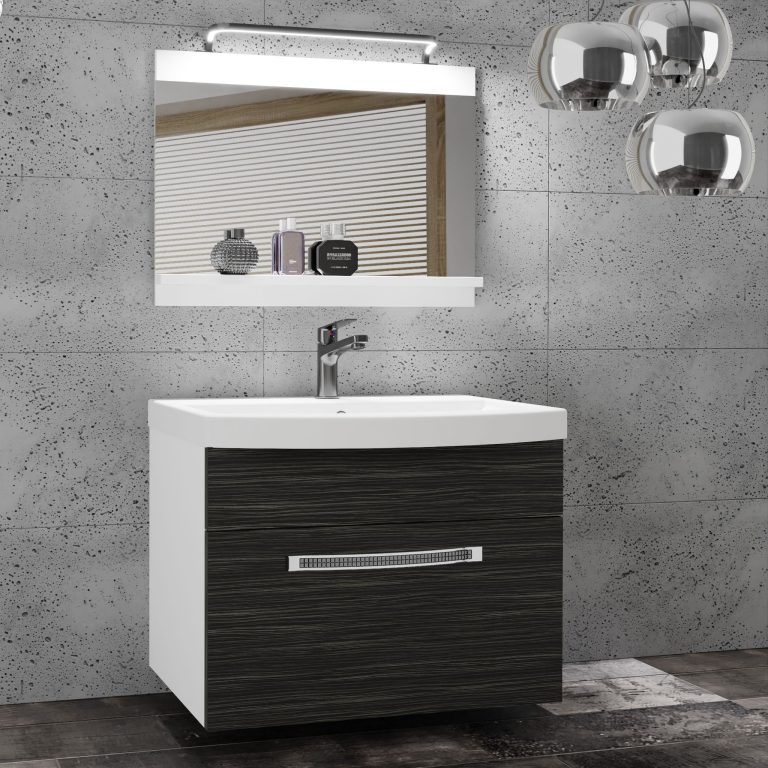 Fürdőszoba bútor Belini Premium Full Version ebénfa + mosogató + tükör + LED világítás GLA M 1/0/W/HK/0/MB/PP