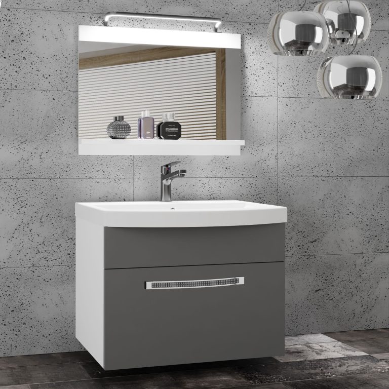 Fürdőszoba bútor Belini Premium Full Version szürke matt + mosogató + tükör + LED világítás GLA M 1/0/W/SR/0/MB/PP