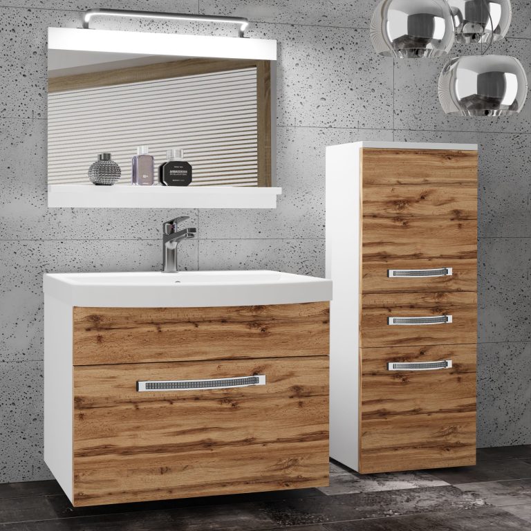 Fürdőszoba bútor Belini Premium Full Version tolgy wotan + mosogató + tükör + LED világítás GLA M 2/0/W/DW/0/MB/PP