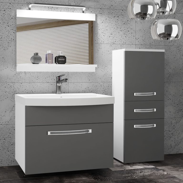 Fürdőszoba bútor Belini Premium Full Version szurke matt + mosogató + tükör + LED világítás GLA M 2/0/W/SR/0/MB/PP
