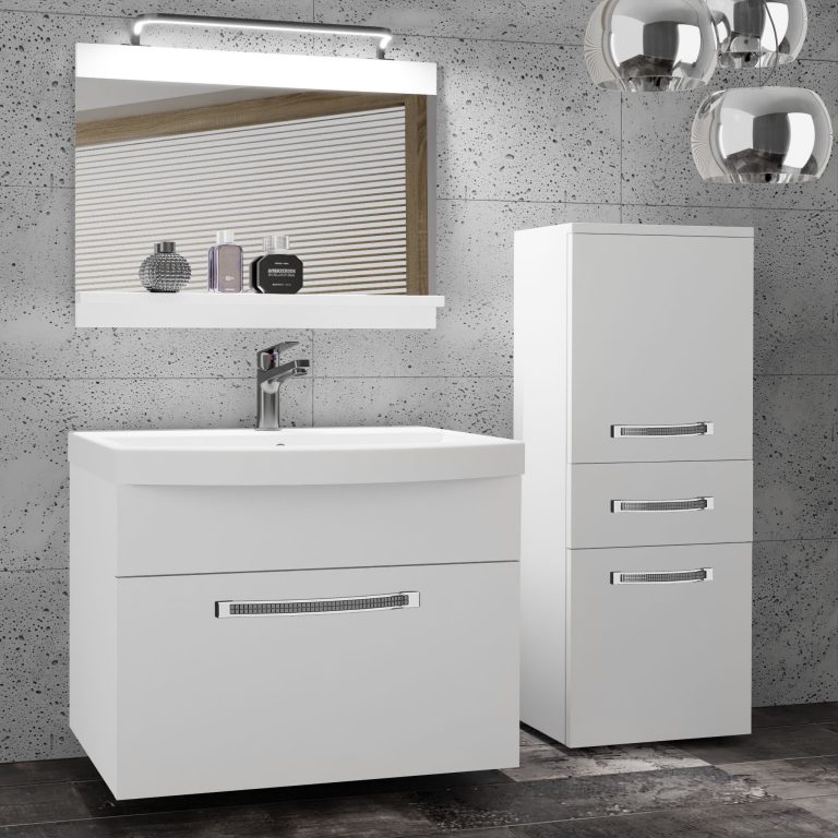 Fürdőszoba bútor Belini fehér matt + mosogató + tükör + LED világítás GLA M 2/0/W/W/0/MB/PP
