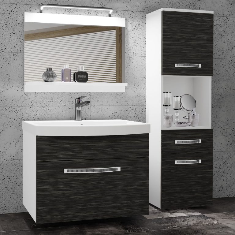Fürdőszoba bútor Belini Premium Full Version ebénfa + mosogató + tükör + LED világítás GLA M 3/0/W/HK/0/MB/PP