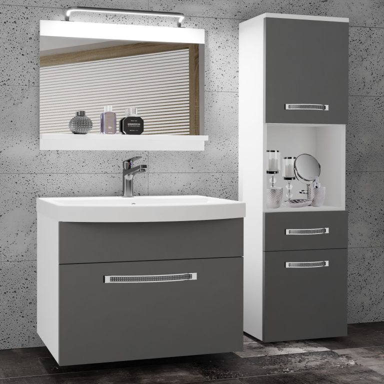 Fürdőszoba bútor Belini Premium Full Version szürke matt + mosogató + tükör + LED világítás GLA M 3/0/W/SR/0/MB/PP
