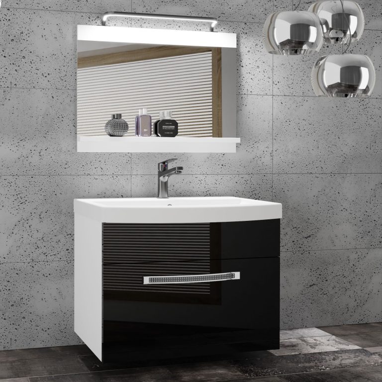 Fürdőszoba bútor Belini Premium Full Version fekete fényű + mosogató + tükör + LED világítás GLA P 1/0/W/B/0/MB/PP