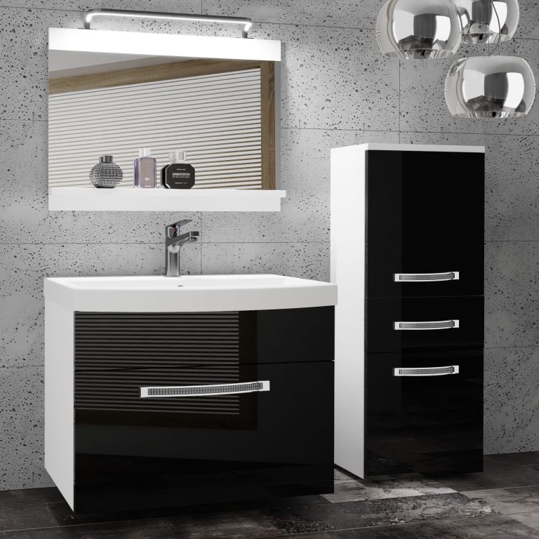 Fürdőszoba bútor Belini Premium Full Version fekete fényű + mosogató + tükör + LED világítás GLA P 2/0/W/B/0/MB/PP
