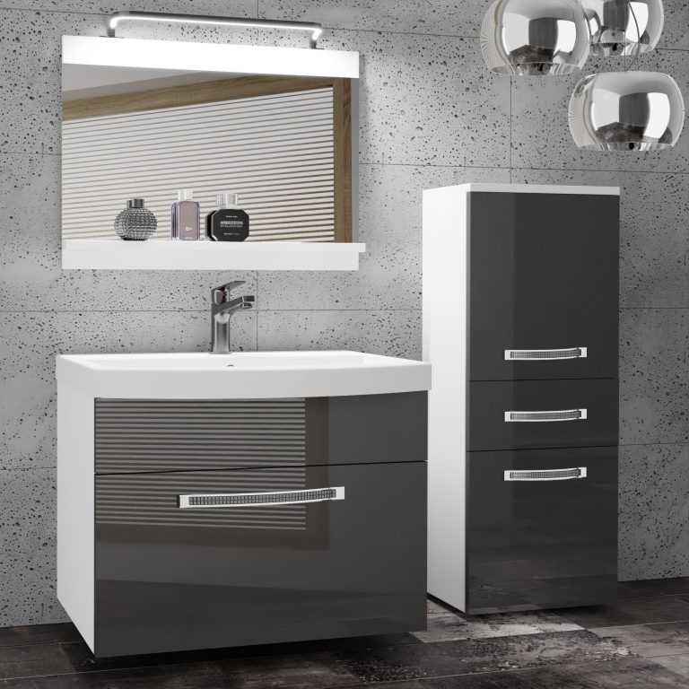 Fürdőszoba bútor Belini Premium Full Version szurke fényű + mosogató + tükör + LED világítás GLA P 2/0/W/S/0/MB/PP
