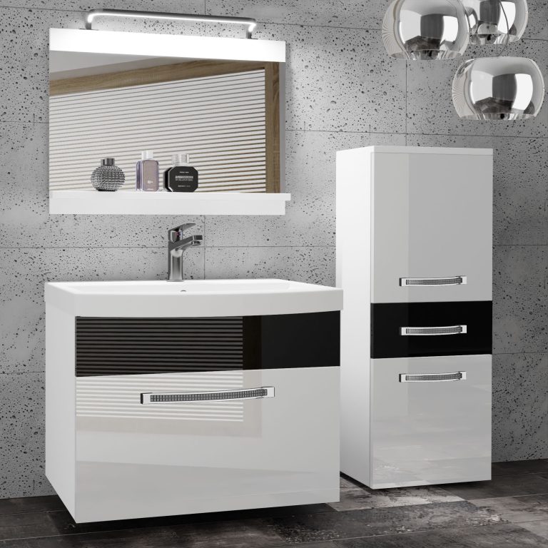 
Fürdőszoba bútor Belini Premium Full Version fehér fényű / szürke  fényű + mosogató + tükör + LED világítás GLA P 2/0/W/WB/0/MB/PP