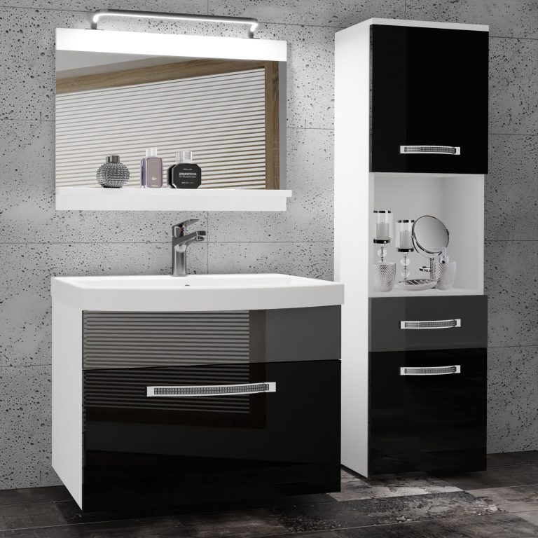 Fürdőszoba bútor Belini Premium Full Version szurke fényű / fekete fényű + mosogató + tükör + LED világítás GLA P 3/0/W/BS/0/MB/PP
