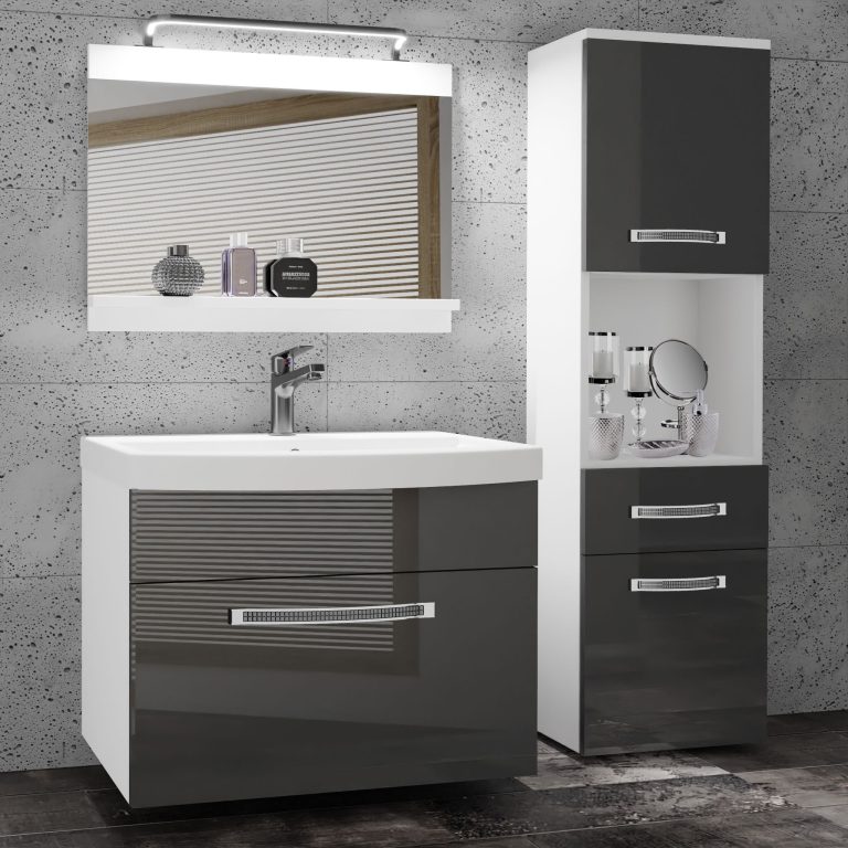 Fürdőszoba bútor Belini Premium Full Version szürke fényű + mosogató + tükör + LED világítás GLA P 3/0/W/S/0/MB/PP
