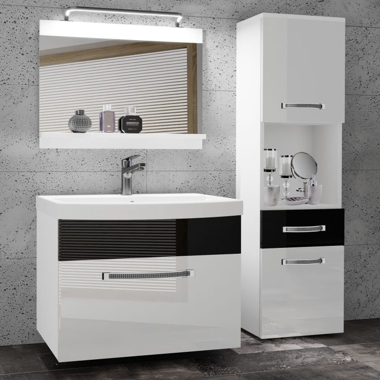 Fürdőszoba bútor Belini Premium Full Version fehér fényű / fekete fényű + mosogató + tükör + LED világítás GLA P 3/0/W/WB/0/MB/PP
