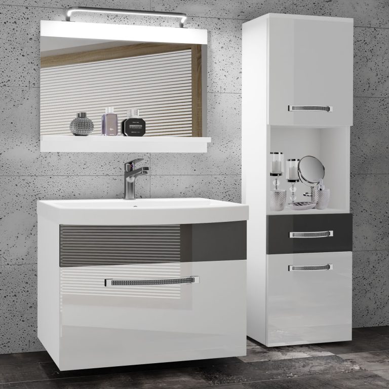 Fürdőszoba bútor Belini Premium Full Version szurke fényű / fekete fényű + mosogató + tükör + LED világítás GLA P 3/0/W/WS/0/MB/PP
