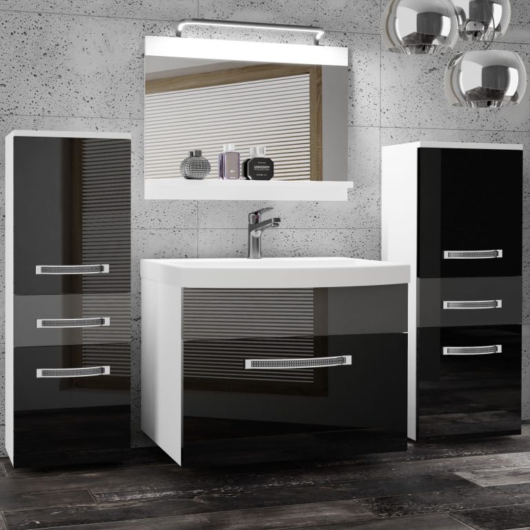Fürdőszoba bútor Belini Premium Full Version szurke fényű / fekete fényű + mosogató + tükör + LED világítás GLA P 4/0/W/BS/0/MB/PP
