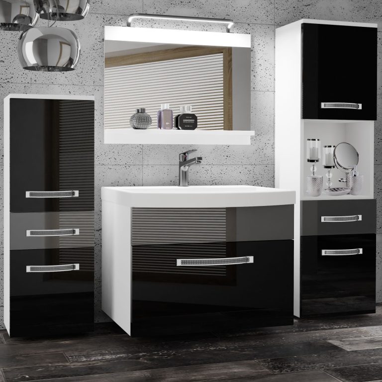 Fürdőszoba bútor Belini Premium Full Version szurke fényű / fekete fényű + mosogató + tükör + LED világítás GLA P 5/0/W/BS/0/MB/PP
