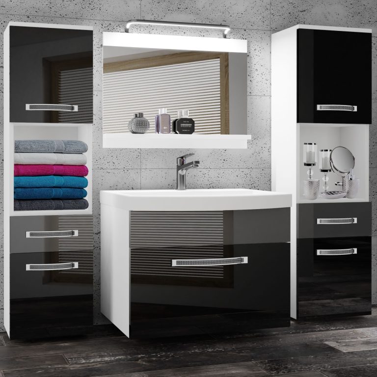 Fürdőszoba bútor Belini Premium Full Version szurke fényű / fekete fényű + mosogató + tükör + LED világítás GLA P 6/0/W/BS/0/MB/PP