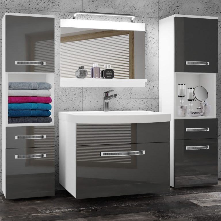Fürdőszoba bútor Belini Premium Full Version szürke fényű + mosogató + tükör + LED világítás GLA P 6/0/W/S/0/MB/PP
