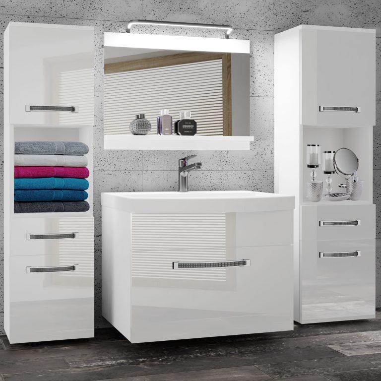 Fürdőszoba bútor Belini Premium Full Version fehér fényű + mosogató + tükör + LED világítás GLA P 6/0/W/W/0/MB/PP
