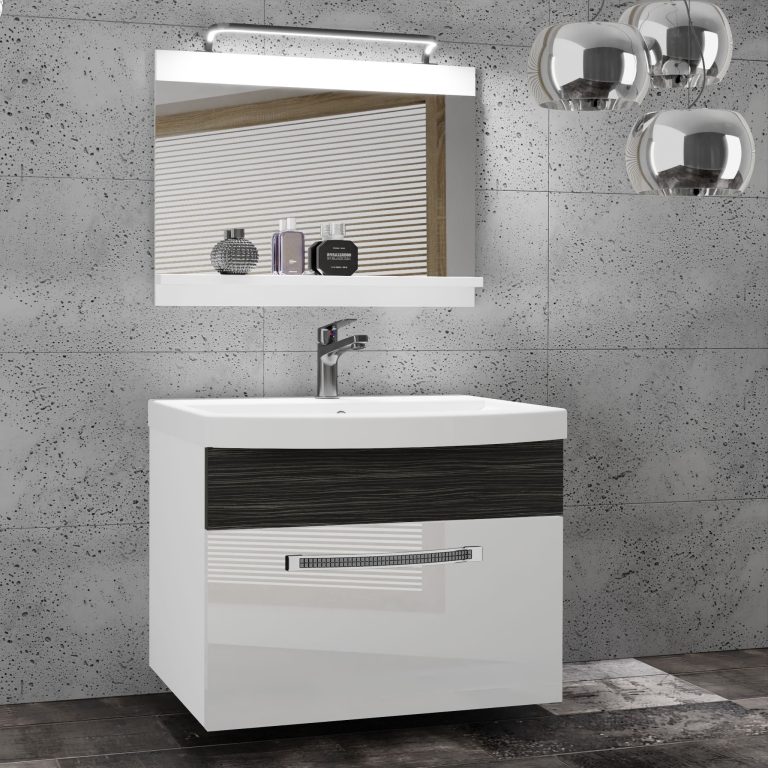 Fürdőszoba bútor Belini Premium Full Version fehér fényű / ebénfa  + mosogató + tükör + LED világítás GLA PM 1/0/W/WHK/0/MB/PP
