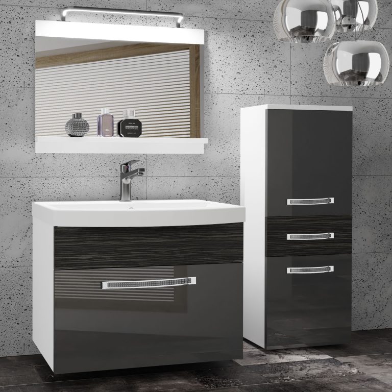 Fürdőszoba bútor Belini Premium Full Version szürke fényű / ebénfa + mosogató + tükör + LED világítás GLA PM 2/0/W/SHK/0/MB/PP