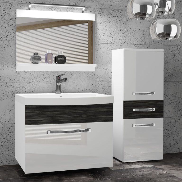 Fürdőszoba bútor Belini Premium Full Version fehér fényű / ebénfa + mosogató + tükör + LED világítás GLA PM 2/0/W/WHK/0/MB/PP