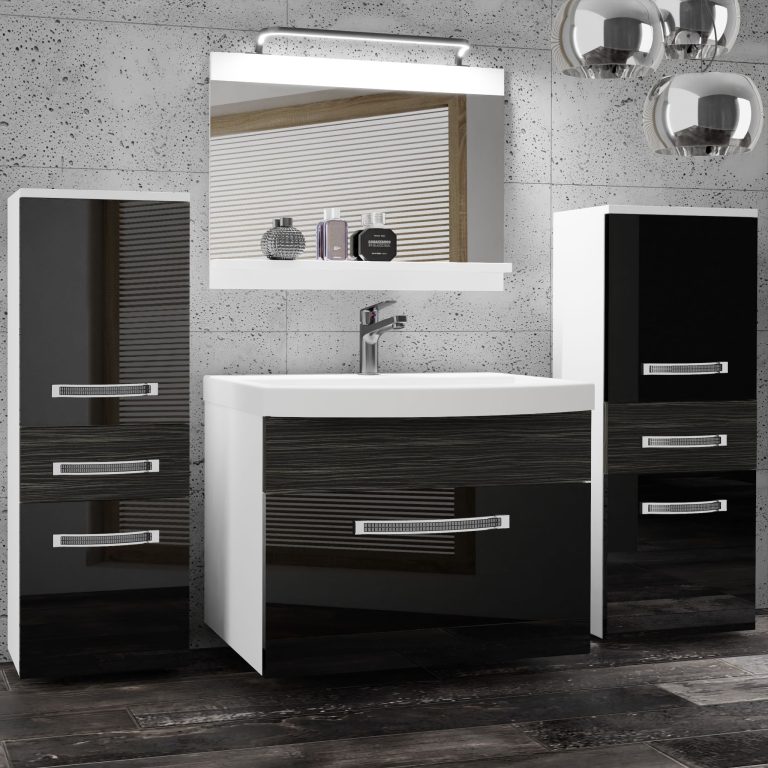 Fürdőszoba bútor Belini Premium Full Version fekete fényű / ebénfa + mosogató + tükör + LED világítás GLA PM 4/0/W/BHK/0/MB/PP