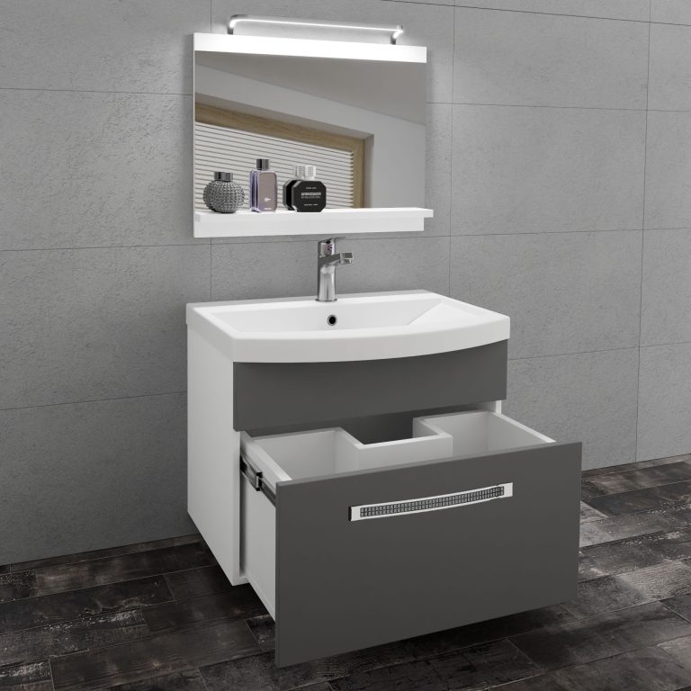 Fürdőszoba bútor Belini Premium Full Version szürke matt + mosogató + tükör + LED világítás GLA M 1/0/W/SR/0/MB/PP
