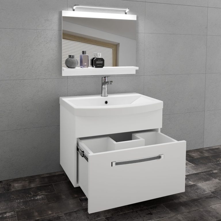 Fürdőszoba bútor Belini Premium Full Version fehér matt + mosogató + tükör + LED világítás GLA M 1/0/W/W/0/MB/PP