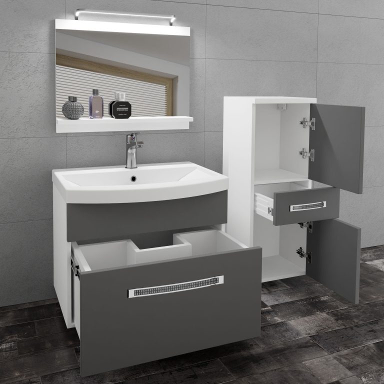 Fürdőszoba bútor Belini Premium Full Version szurke matt + mosogató + tükör + LED világítás GLA M 2/0/W/SR/0/MB/PP
