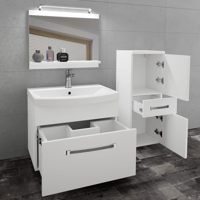 Fürdőszoba bútor Belini fehér matt + mosogató + tükör + LED világítás GLA M 2/0/W/W/0/MB/PP
