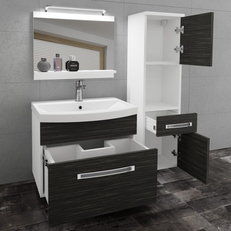 Fürdőszoba bútor Belini Premium Full Version ebénfa + mosogató + tükör + LED világítás GLA M 3/0/W/HK/0/MB/PP