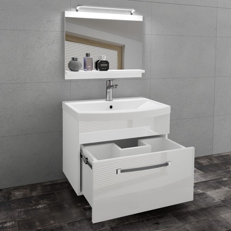Fürdőszoba bútor Belini Premium Full Version fehér fényű + mosogató + tükör + LED világítás GLA P 1/0/W/W/0/MB/PP