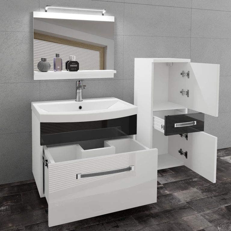 
Fürdőszoba bútor Belini Premium Full Version fehér fényű / szürke  fényű + mosogató + tükör + LED világítás GLA P 2/0/W/WB/0/MB/PP