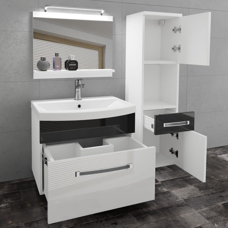 Fürdőszoba bútor Belini Premium Full Version fehér fényű / fekete fényű + mosogató + tükör + LED világítás GLA P 3/0/W/WB/0/MB/PP
