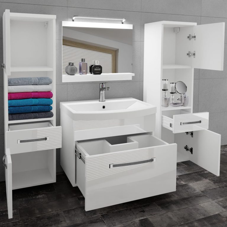 Fürdőszoba bútor Belini Premium Full Version fehér fényű + mosogató + tükör + LED világítás GLA P 6/0/W/W/0/MB/PP
