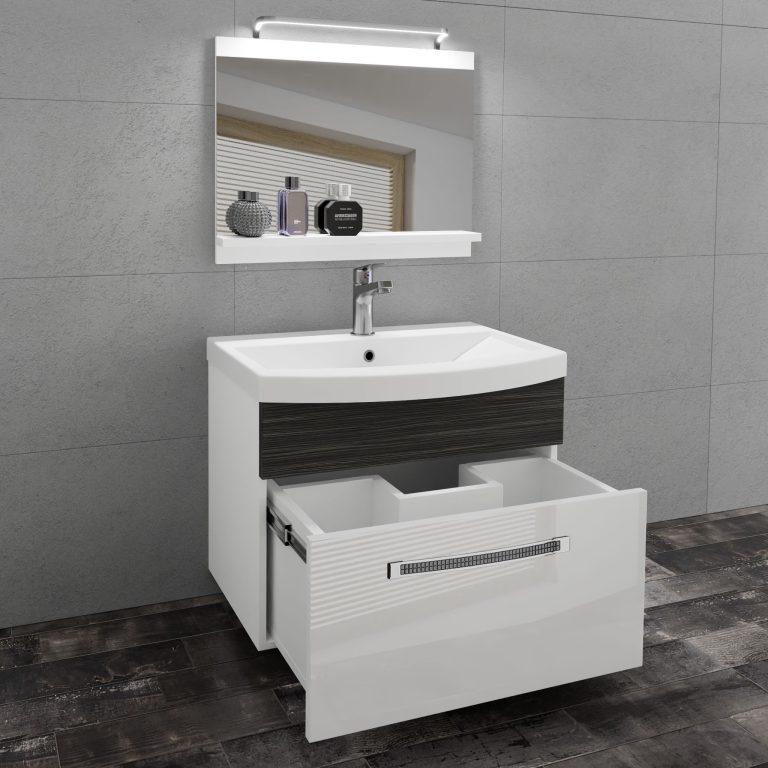 Fürdőszoba bútor Belini Premium Full Version fehér fényű / ebénfa  + mosogató + tükör + LED világítás GLA PM 1/0/W/WHK/0/MB/PP
