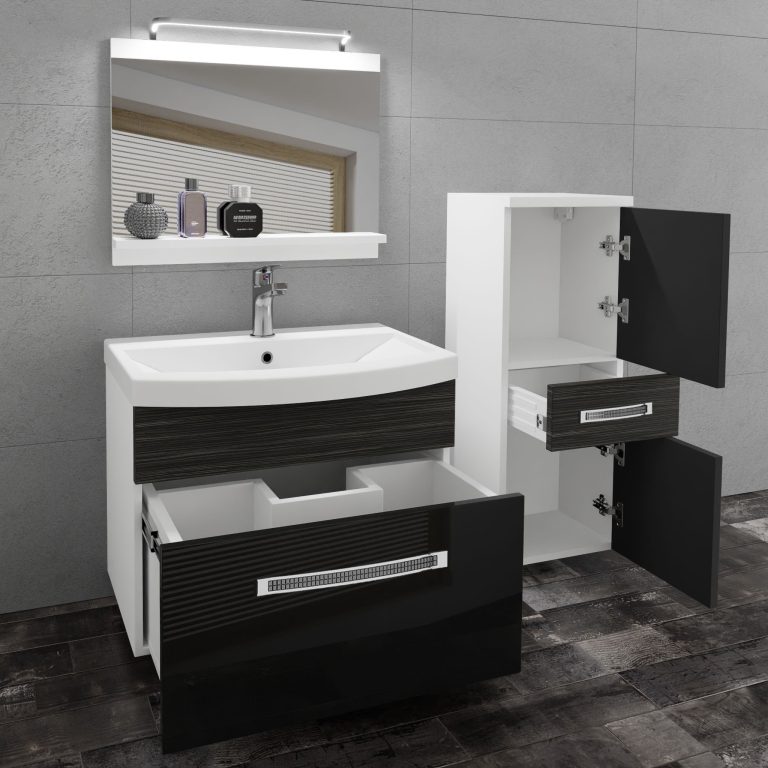 Fürdőszoba bútor Belini Premium Full Version fekete fényű / ebénfa + mosogató + tükör + LED világítás GLA PM 2/0/W/BHK/0/MB/PP