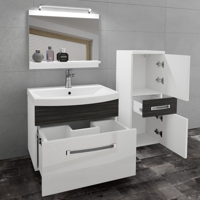 Fürdőszoba bútor Belini Premium Full Version fehér fényű / ebénfa + mosogató + tükör + LED világítás GLA PM 2/0/W/WHK/0/MB/PP