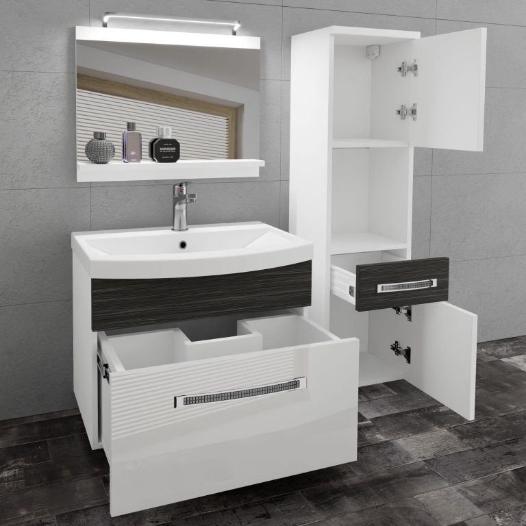 Fürdőszoba bútor Belini Premium Full Version fehér fényű / ebénfa + mosogató + tükör + LED világítás GLA PM 3/0/W/WHK/0/MB/PP