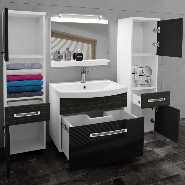 Fürdőszoba bútor Belini Premium Full Version fekete fényű / ebénfa + mosogató + tükör + LED világítás GLA PM 6/0/W/BHK/0/MB/PP
