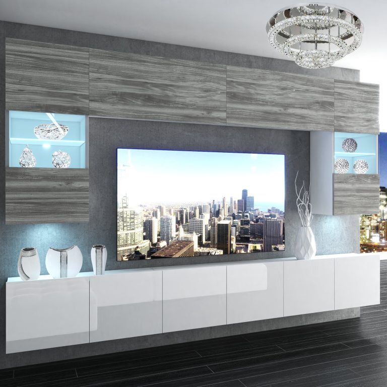 Szekrénysor Belini Premium Full Version szürke antracit Glamour Wood + LED világítás NEX 1/0/W/GW1W/0/0/PP