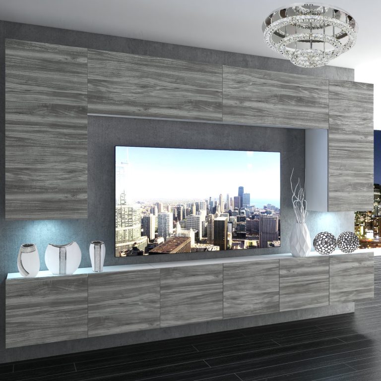 Szekrénysor Belini Premium Full Version szürke antracit Glamour Wood + LED világítás NEX 2/0/W/GW1/0/0/PP