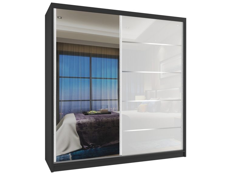 Tolóajtós szekrény 158 cm tukorrel fehér fényú MG SZP3/3/B/WI/1L5W/HI 