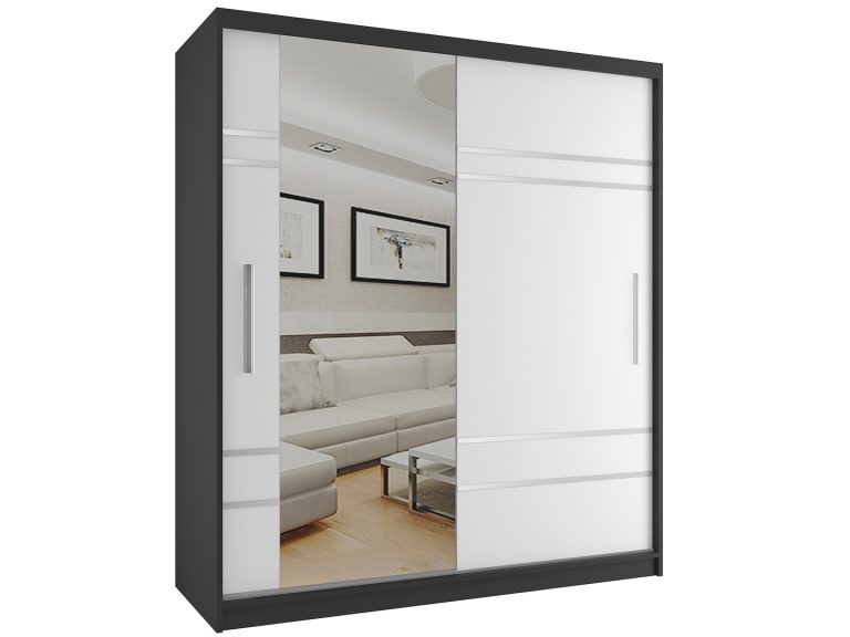 Tolóajtós szekrény 158 cm Belini fekete matt / fehér matt tükörrel MP SZP3/1/B/W/0/AL
