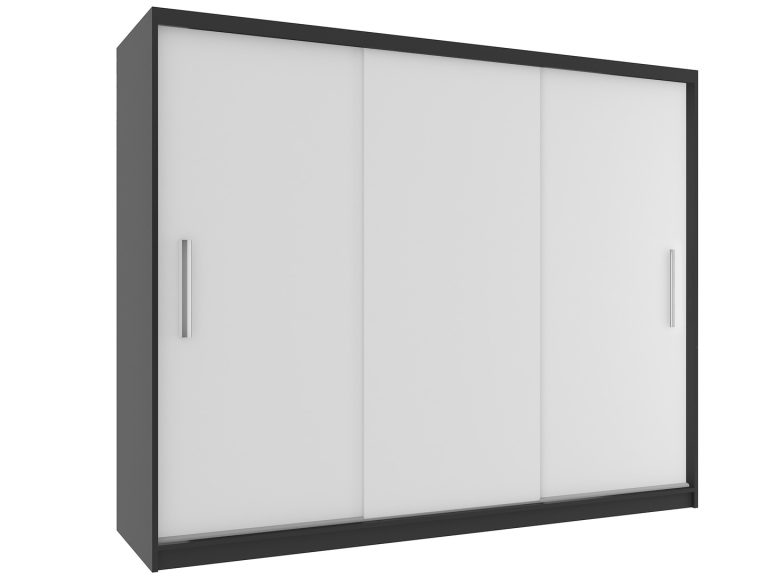 Tolóajtós szekrény 232 cm Belini fekete matt / fehér matt tükörrel SI SZP4/2/1B/3W/0/AL
