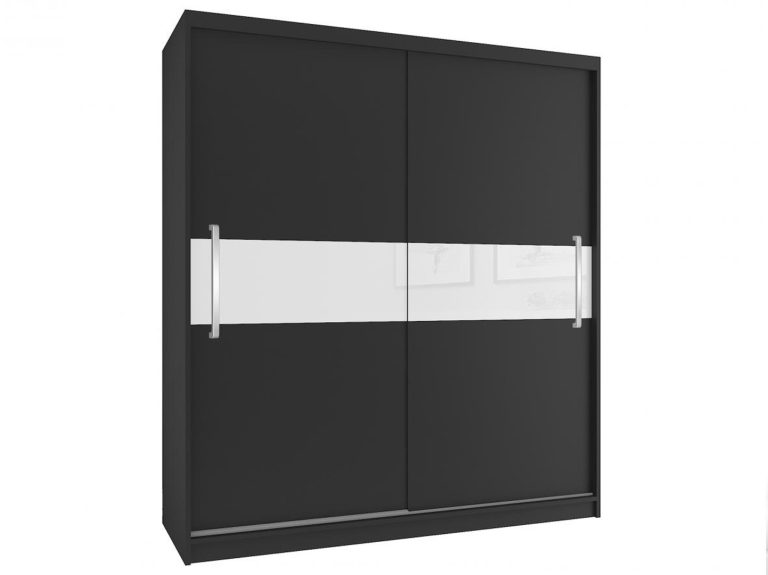 Tolóajtós szekrény 133 cm Belini fekete matt / fehér matt tükörrel és fiókokkal I SZP2/2/B/B/W/UU