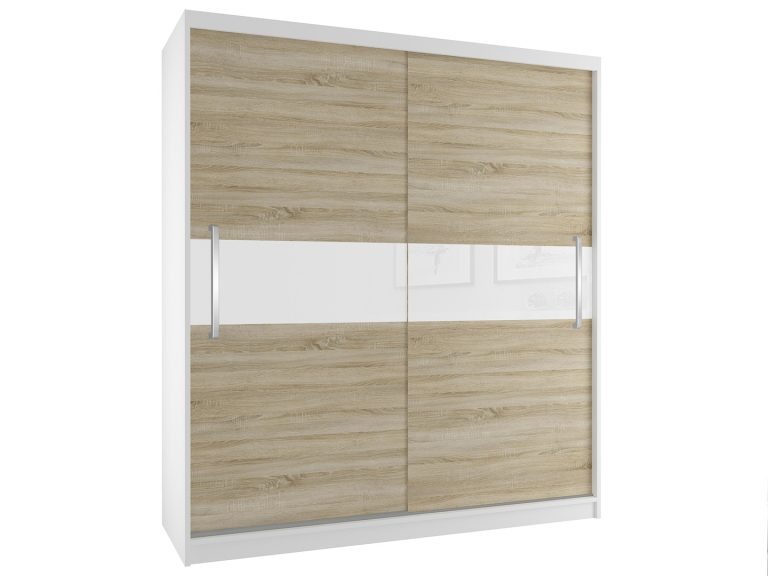 Tolóajtós szekrény 133 cm Belini fehér matt / tölgy sonoma SI SZP2/2/W/DS/W/UU