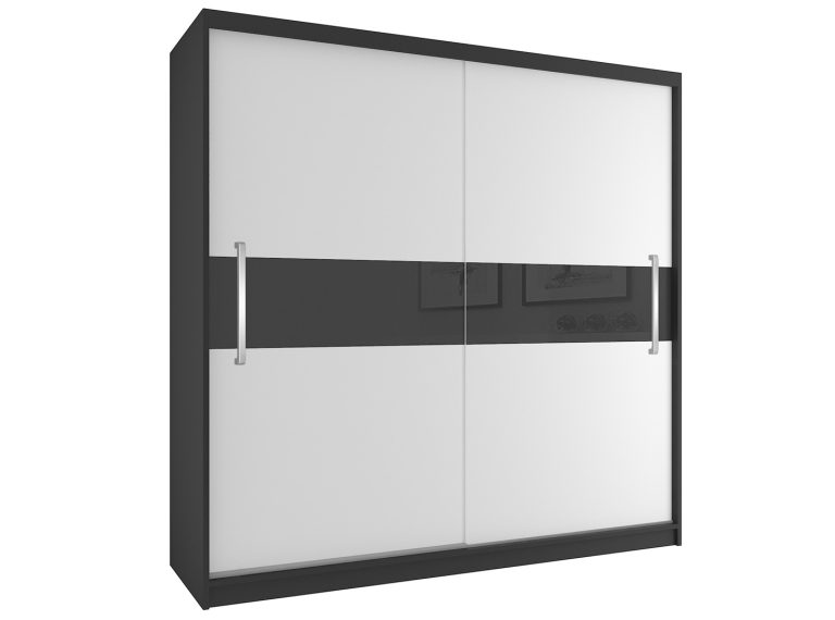 Tolóajtós szekrény 200 cm Belini fekete matt / fehér matt tükörrel SI SZP1/2/B/W/B/UU