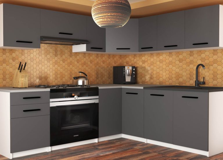 Konyhabútor Belini 360 cm szürke antracit grafit, munkalappal TOR LIDIAUNIQA2/5/WT/SR/0/B1 