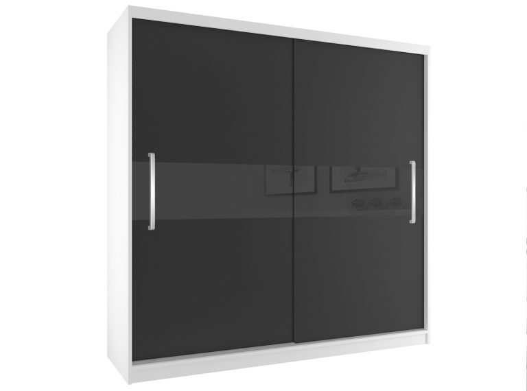 Tolóajtós szekrény 200 cm Belini fekete matt / fehér matt tükörrel SI SZP1/2/W/B/B/UU