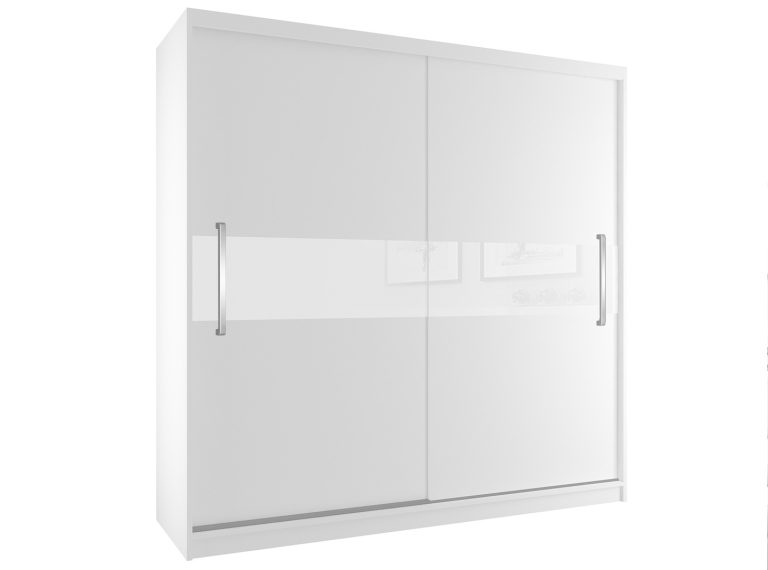 Tolóajtós szekrény 200 cm Belini fehér matt tükörrel SZP1/2/W/W/W/UU